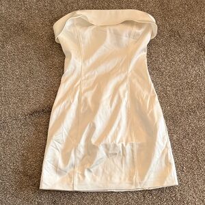 Strapless Cream Bodycon Fold-Over Neck Dress